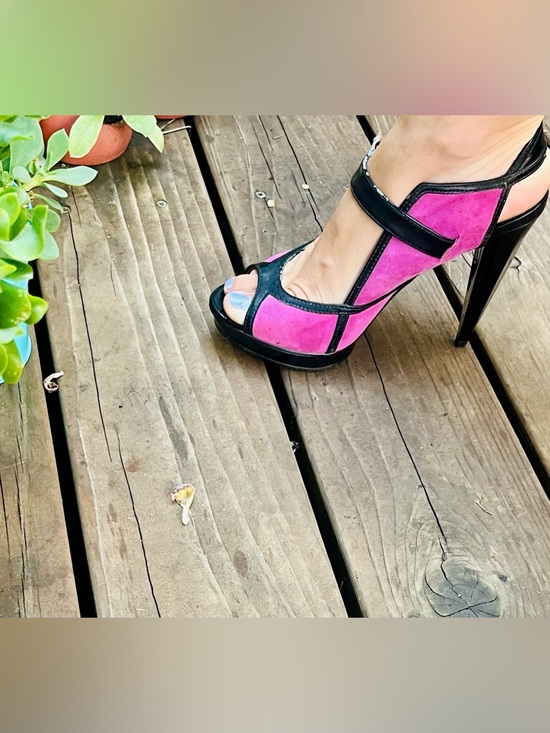 Michael Kors Shoes - Michael Kors - Purple Suede Peep-Toe Heels with Black Trim